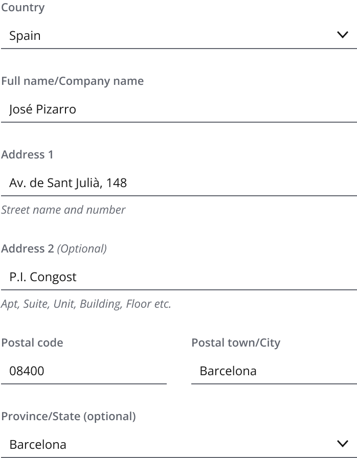 Example showing Dynamic template with Spain selected